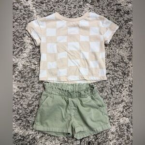 Cat & Jack Cream Checkerboard Tee and Sage Paperbag Shorts